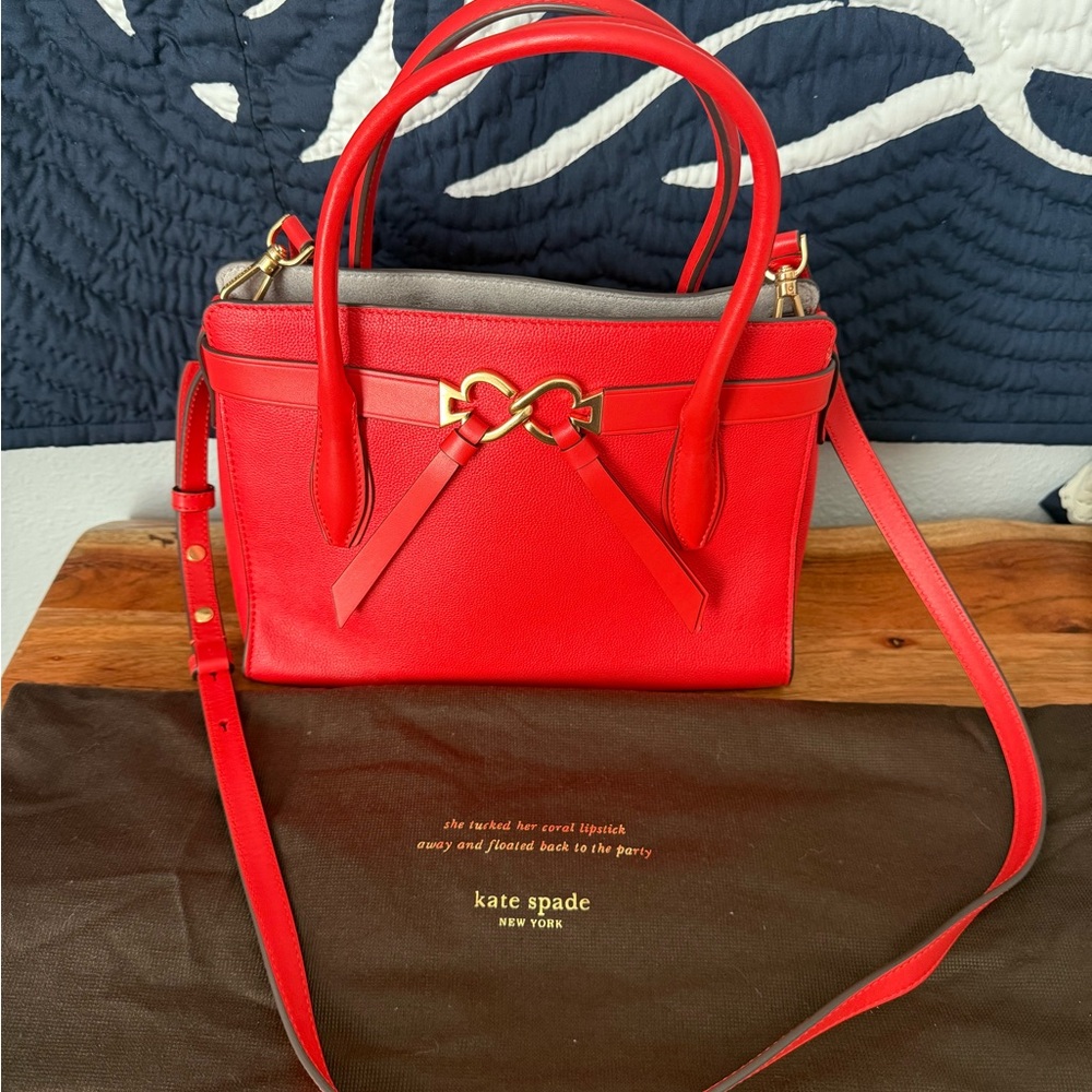 Kate Spade lava red Satchel with Bow Accent